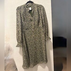LK Bennett Green Floral Long Sleeve Dress